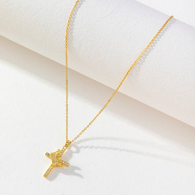 Christmas Crown Cross Pendant Necklace – 18K Gold Zircon Clavicle Chain for Women