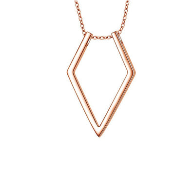 Rose gold geometric pendant necklace on a white background