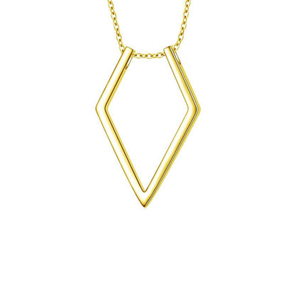 Gold necklace with a geometric pendant on a white background