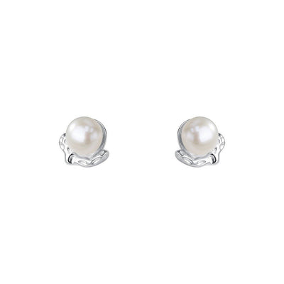 Pair of pearl stud earrings on a white background